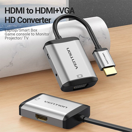 Multi ადაპტერი - HDMI To HDMI+VGA Converter 0.15M Grey Metal Type Vention