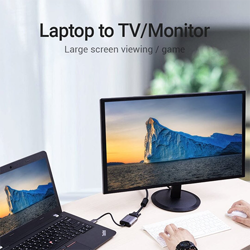 Multi ადაპტერი - HDMI To HDMI+VGA Converter 0.15M Grey Metal Type Vention