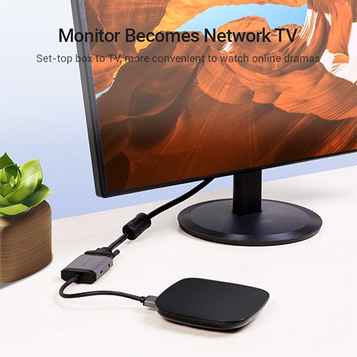 Multi ადაპტერი - HDMI To HDMI+VGA Converter 0.15M Grey Metal Type Vention