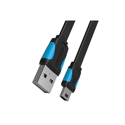 გადამყვანი კაბელი - Flat USB 2.0 A Male To Mini 5 Pin Male Cable 1m Black Vention