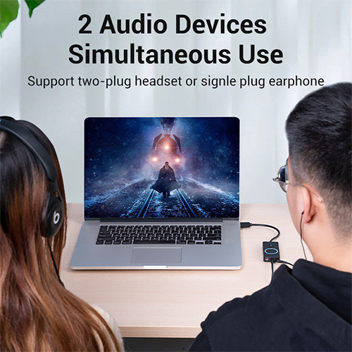 USB ხმის ბარათი - Sound Card Vention With Volume Control 0.15მ Black ABS Type