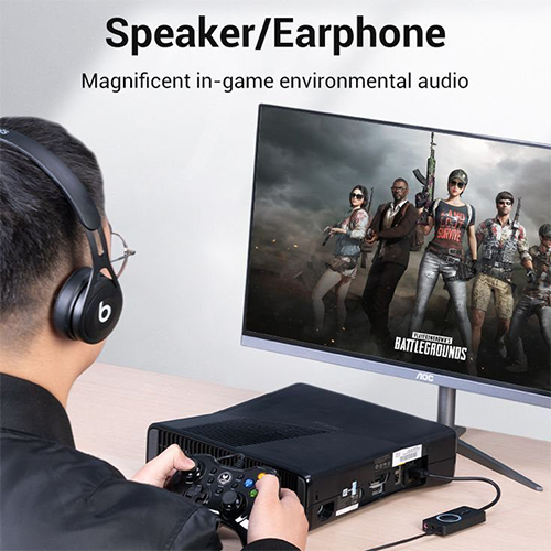 USB ხმის ბარათი - Sound Card Vention With Volume Control 0.15მ Black ABS Type