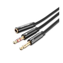 Aux კაბელი 2x1 - Vention 2x3.5mm Male To 4 Pole 3.5mm Female Audio Cable 0.3მ Black ABS Type