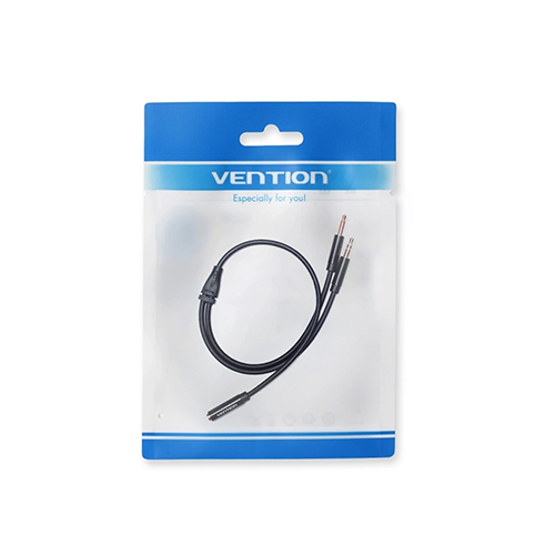 Aux კაბელი 2x1 - Vention 2x3.5mm Male To 4 Pole 3.5mm Female Audio Cable 0.3მ Black ABS Type