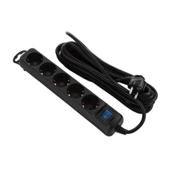 5 პორტიანი დამაგრძელებელი - 2E 5 x Chuko With Switch 0.75mm Black 5მ