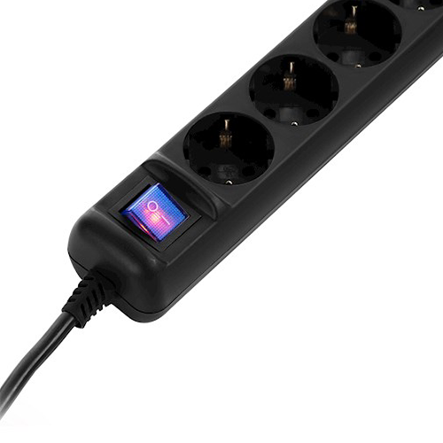 5 პორტიანი დამაგრძელებელი - 2E 5 x Chuko With Switch 0.75mm Black 5მ