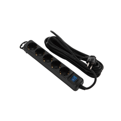 5 პორტიანი დამაგრძელებელი - 2E 5 x Chuko With Switch 0.75mm Black 1.8მ