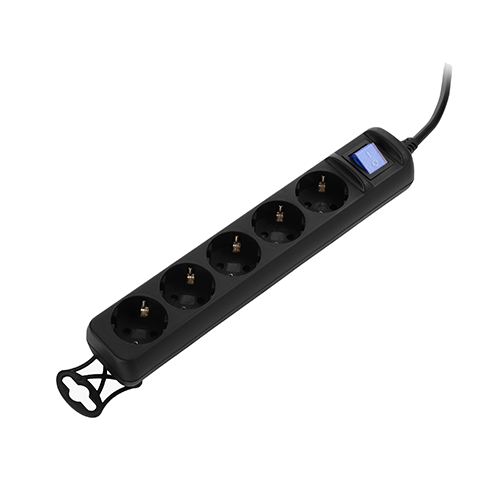 5 პორტიანი დამაგრძელებელი - 2E 5 x Chuko With Switch 0.75mm Black 1.8მ