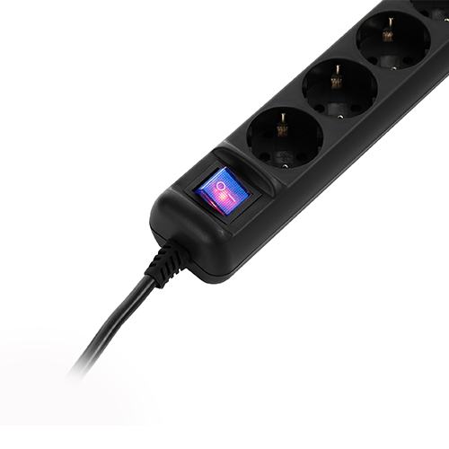 5 პორტიანი დამაგრძელებელი - 2E 5 x Chuko With Switch 0.75mm Black 1.8მ