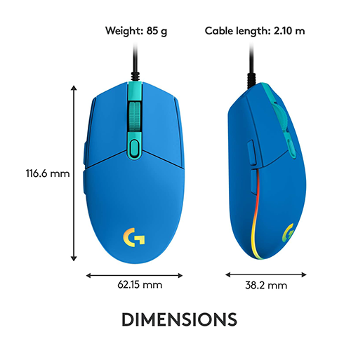 მაუსი - Logitech G203 Lightsync Corded Blue