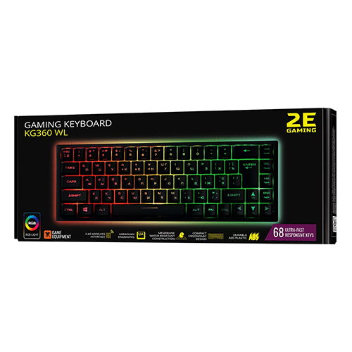 უკაბელო ტენვადი კლავიატურა - 2E Gaming KG360 RGB Black Rechargable WL