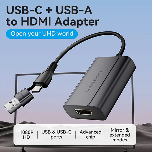 გადამყვანი - Type-C / USB To HDMI 1080P @ 60 Hz Vention Grey 0.15მ
