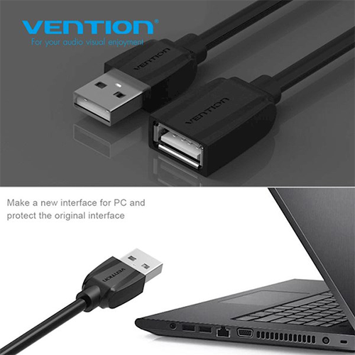 USB დამაგრძელებელი - Vention USB 2.0 A Male To A Female Extension Cable Black 5მ