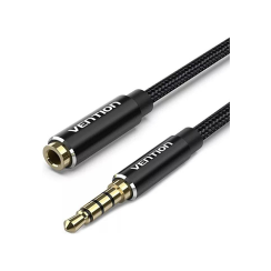 Aux დამაგრძელებელი კაბელი - Vention Cotton Braided Black Metal Type 2მ