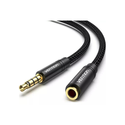 Aux დამაგრძელებელი კაბელი - Vention Cotton Braided Black Metal Type 5მ