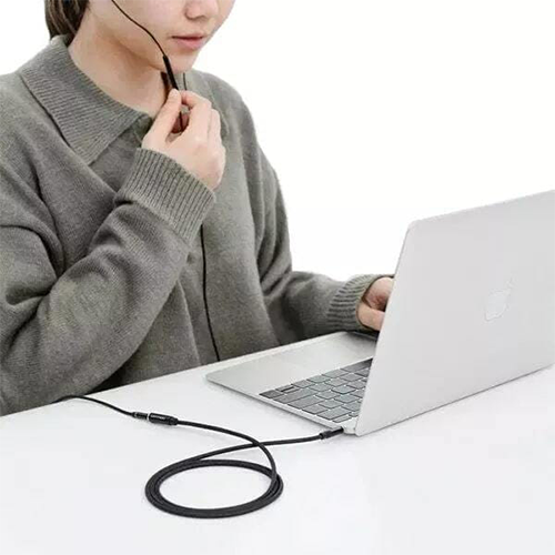 Aux დამაგრძელებელი კაბელი - Vention Cotton Braided Black Metal Type 3m