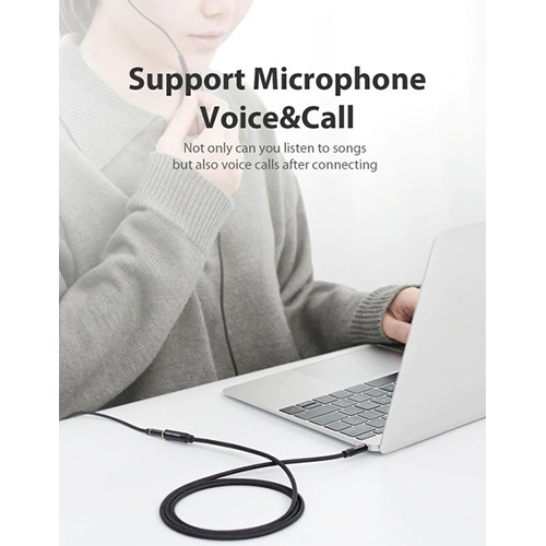 Aux დამაგრძელებელი კაბელი - Vention Cotton Braided Black Metal Type Blue 1.5მ