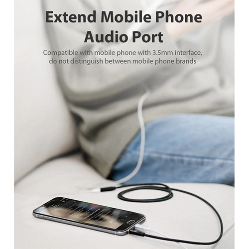 Aux დამაგრძელებელი კაბელი - Vention Cotton Braided Black Metal Type Blue 1.5მ