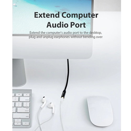 Aux დამაგრძელებელი კაბელი - Vention Cotton Braided Black Metal Type Blue 1.5მ