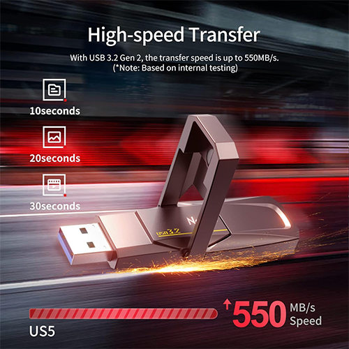 ფლეშ მეხსიერება - Netac US5 USB 3.2+Type-C 256 GB