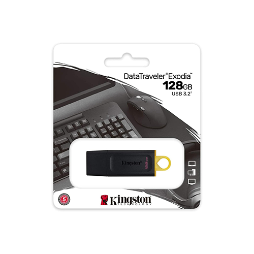 ფლეშ მეხსიერება - Kingston DataTraveler Exodia 128 GB USB 3.2 Black-Yellow