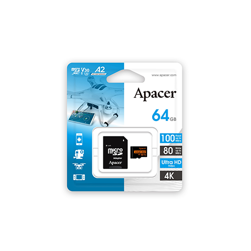მეხსიერება - Micro SD Card Apacer V30 64 GB + Adapter