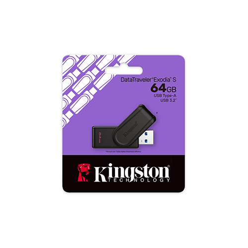 ფლეშ მეხსიერება - Kingston DataTraveler Exodia S 64 GB USB 3.2 Black