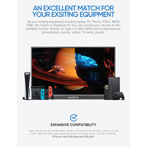 მონიტორი - Arzopa A1M 17.3 FHD Mini HDMI USB Type-C