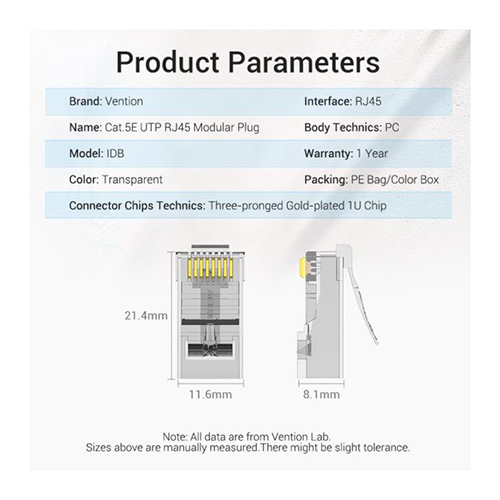 ინტერნეტის კაბელის ჯეკი - Vention IDBR0-100 Cat5e RJ45