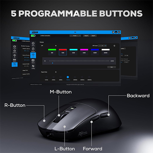 უკაბელო ტენვადი Bluetooth მაუსი - Royal Kludge RK M3 Black Rechargeable WL BT