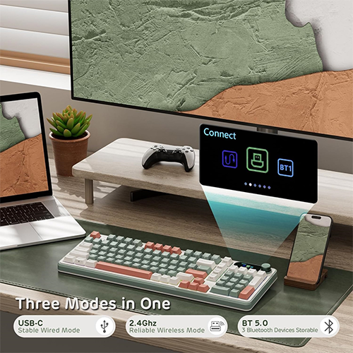 უკაბელო ტენვადი მექანიკური კლავიატურა - Royal Kludge RK S98 Chartreuse Switch Camping Rechargeable WL BT