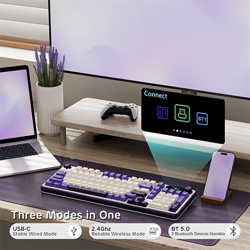 უკაბელო ტენვადი მექანიკური კლავიატურა - Royal Kludge RK S98 Chartreuse Switch Blackberry Rechargeable WL BT