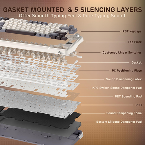 უკაბელო ტენვადი მექანიკური კლავიატურა - Royal Kludge RK L98 Cream Switch Sandalwood Brown Rechargeable WL BT