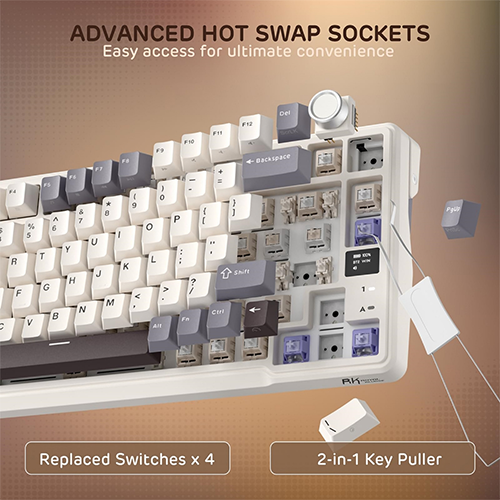 უკაბელო ტენვადი მექანიკური კლავიატურა - Royal Kludge RK L98 Cream Switch Sandalwood Brown Rechargeable WL BT