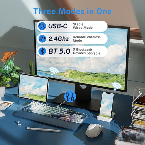 უკაბელო ტენვადი მექანიკური კლავიატურა - Royal Kludge RK 96 Red Switch Forest Blue Rechargeable WL BT