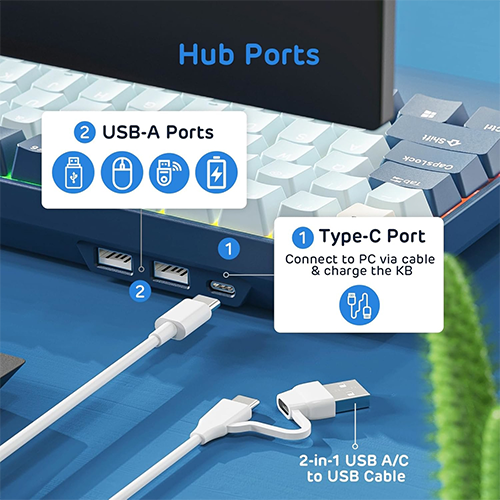 უკაბელო ტენვადი მექანიკური კლავიატურა - Royal Kludge RK 96 Red Switch Forest Blue Rechargeable WL BT