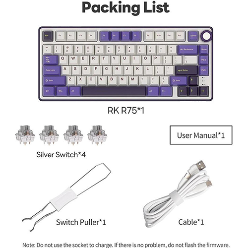 მექანიკური კლავიატურა - Royal Kludge RK R75 K Silver Switch Blackberry