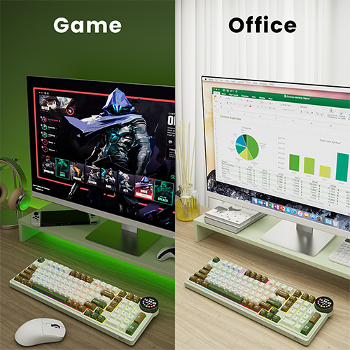 უკაბელო ტენვადი მექანიკური კლავიატურა - Royal Kludge RK N99 Cream Switch Palm Green Rechargable WL BT