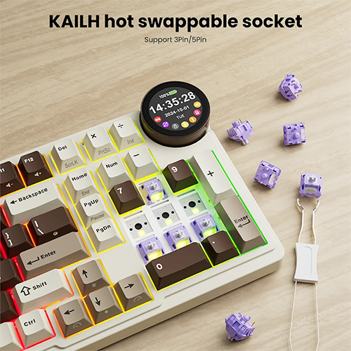 უკაბელო ტენვადი მექანიკური კლავიატურა - Royal Kludge RK N99 Violet Switch Mocha Grey Rechargable WL BT