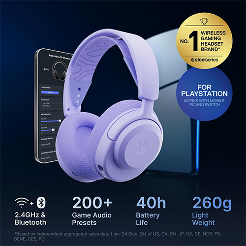 უკაბელო Bluetooth ყურსასმენი - SteelSeries Arctis Nova 3P lavender WL BT