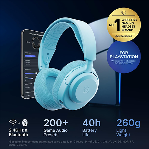 უკაბელო Bluetooth ყურსასმენი - SteelSeries Arctis Nova 3P Aqua WL BT