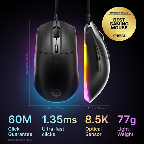 მაუსი - SteelSeries Rival 3 Gen 2 RGB Black