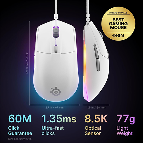 მაუსი - SteelSeries Rival 3 Gen 2 RGB White