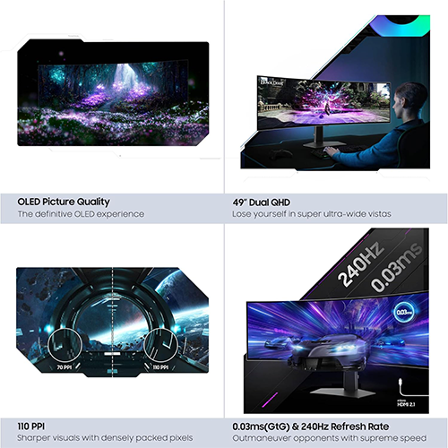 რკალური მონიტორი - Samsung Odyssey G9 LS49DG932SIXCI - 49 Inch / DQHD / OLED / 240 Hz / 0.03 Ms