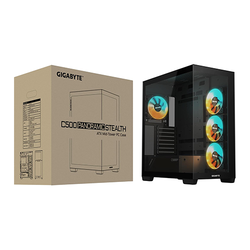 ქეისი - Gigabyte C500 Panoramic Stealth Black - 4x120 Fan ARGB