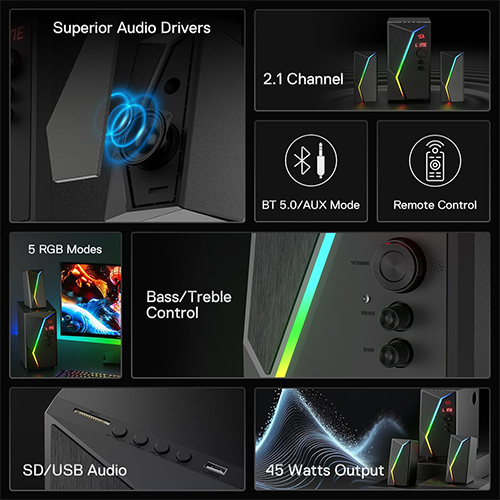 უკაბელო Bluetooth დინამიკი - Redragon Anvil GS520 Pro 2.1 Heavy Bass