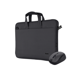 კომბო - ნოუთბუქის ჩანთა + უკაბელო მაუსი - Trust Bologna Bag And Mouse Black