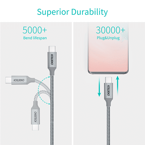 მობილურის კაბელი - Choetech XCC-1002 PD 100W Type-C to Type-C 1.8m nylon Cable