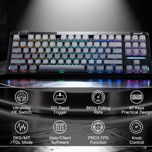 მექანიკური კლავიატურა - Redragon K729RGB-M Otim 8K UltraMag Magnetic Switch Gradient Gray