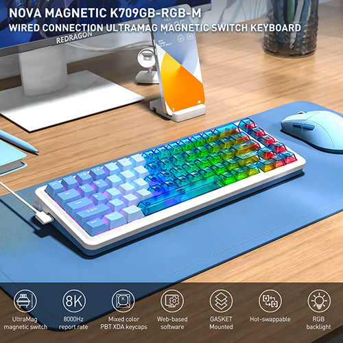 მექანიკური კლავიატურა - Redragon K709PLB Nova Magnetic Switch Glaciers Pulse